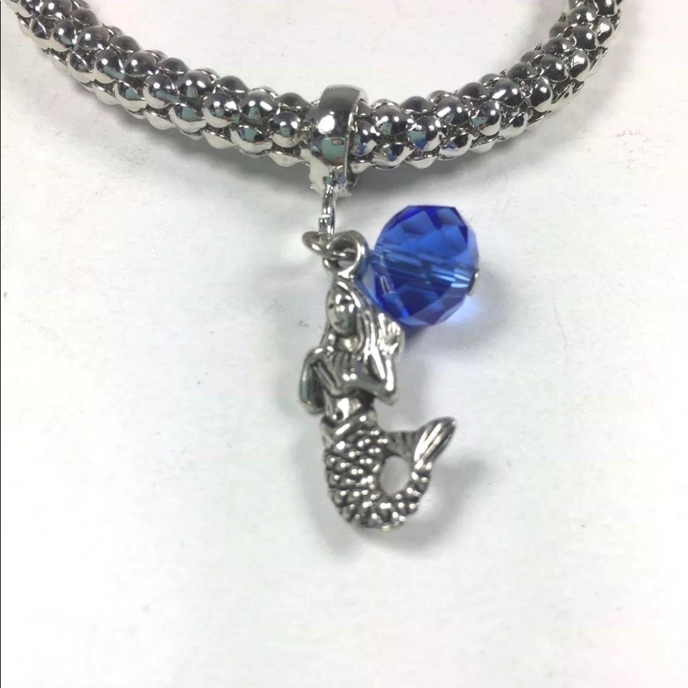 Silver Mermaid Blue Ball Stretch Charm Bracelet